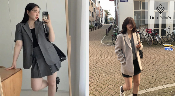Áo blazer oversize cùng với váy ngắn