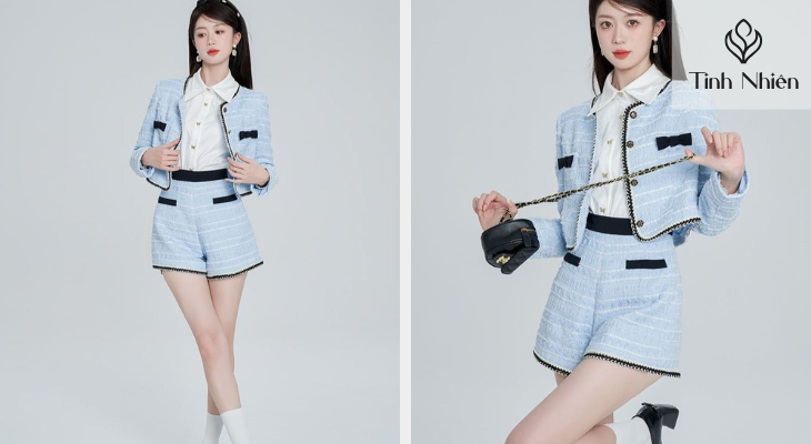 Áo khoác tweed cùng quần suông