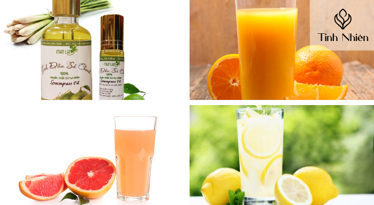 Tinh dầu sả chanh, nước cam, nước bưởi và nước chanh