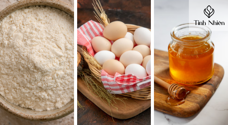 Bột mì, trứng gà và mật ong