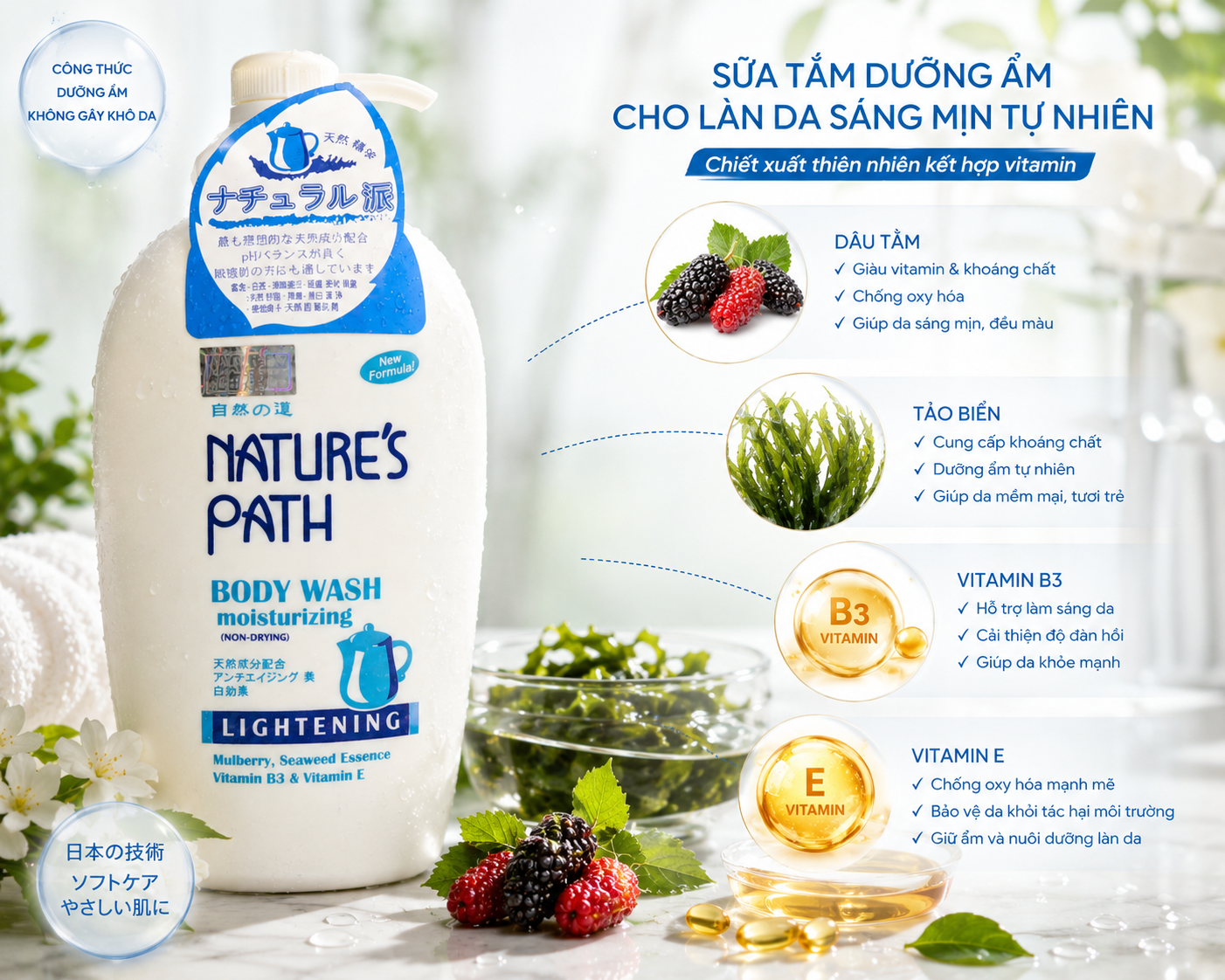 Sữa tắm dưỡng trắng da Nature’s Path - 1000ml